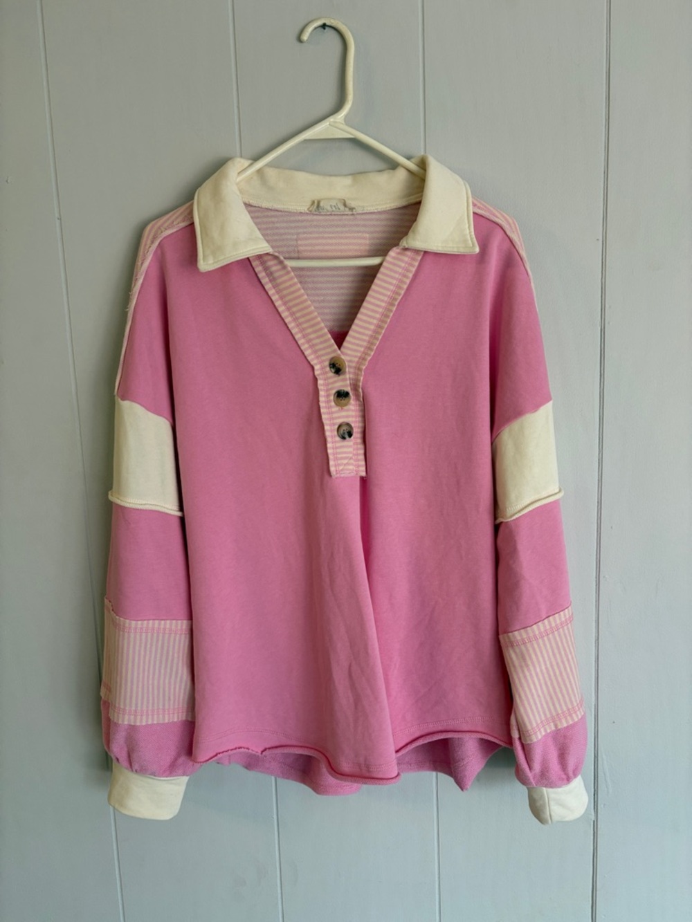 🪷VeryJ new in Pink Cream Colorblock Oversized Sweater, Women's M, EUC - Picture 2 of 5